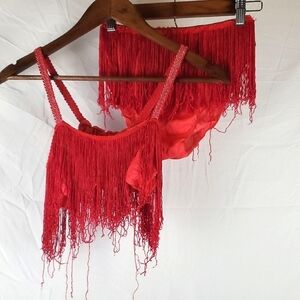 Vintage Red Fringe Matching Boudoir Set‎